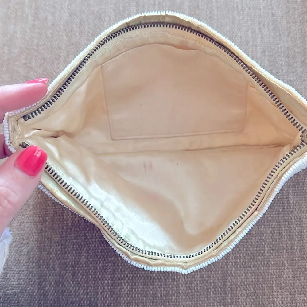 Vintage Beaded Tulip Clutch Purse Handheld Bag Cream Beads Vtg - Picture 5 of 5